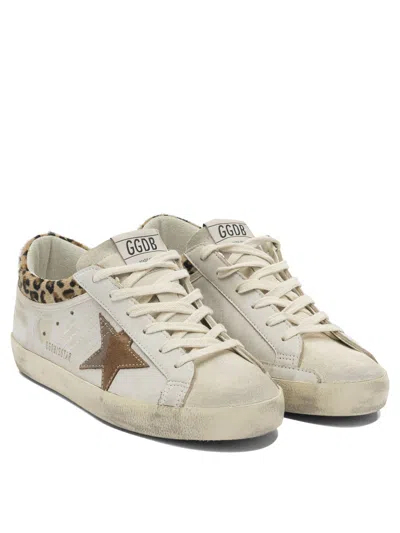 Golden Goose Super-star Sneakers In Suede With Worn Effect And Leopard Print Hairy Cow In Neutral