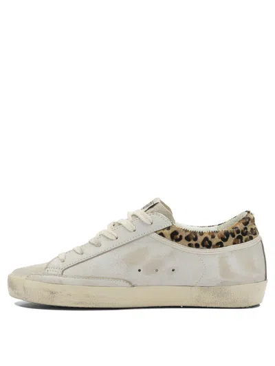 Golden Goose Super-star Sneakers In Suede With Worn Effect And Leopard Print Hairy Cow In Neutral