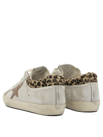 Golden Goose Super-star Sneakers In Suede With Worn Effect And Leopard Print Hairy Cow In Neutral