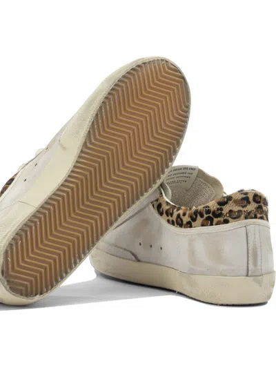 Golden Goose Super-star Sneakers In Suede With Worn Effect And Leopard Print Hairy Cow In Neutral