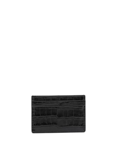 Tom Ford Crocodile-print Leather Card Holder In Black