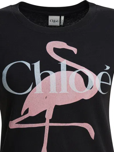 Chloé Women Black Crewneck T-shirt With Maxi Logo Print On The Front In Cotton Woman