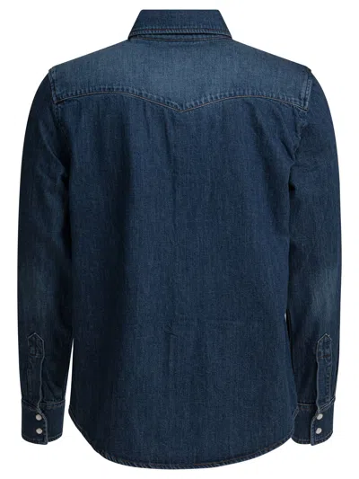 A.p.c. Long Sleeve Denim Shirt With Chest Pockets In Blue