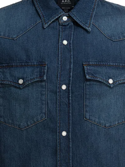 A.p.c. Long Sleeve Denim Shirt With Chest Pockets In Blue