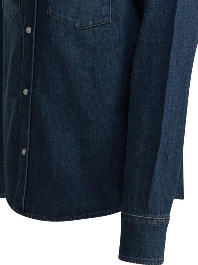 A.p.c. Long Sleeve Denim Shirt With Chest Pockets In Blue