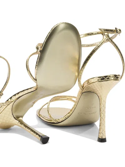 Jimmy Choo Snake-embossed 1998 Leo Metallic Leather Ankle-strap Sandals In Gold