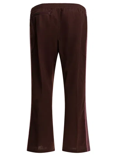 Needles Poly Smooth Logo Boot-cut Pants In Burgundy