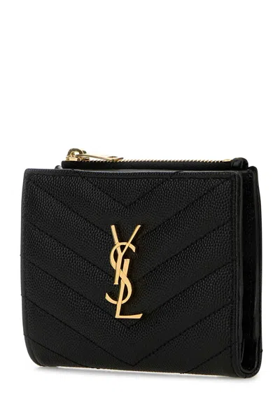 Saint Laurent Black Leather Card Holder In Black