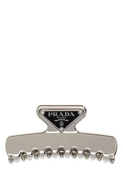 Prada Metal Hair Clip In Silver