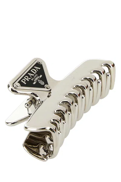 Prada Metal Hair Clip In Silver