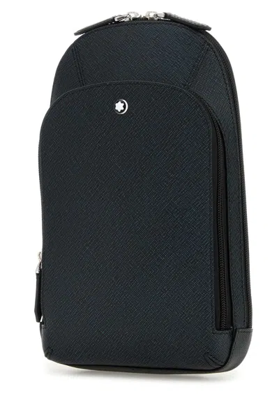 Montblanc Textured Leather Crossbody Messenger Bag In Blue