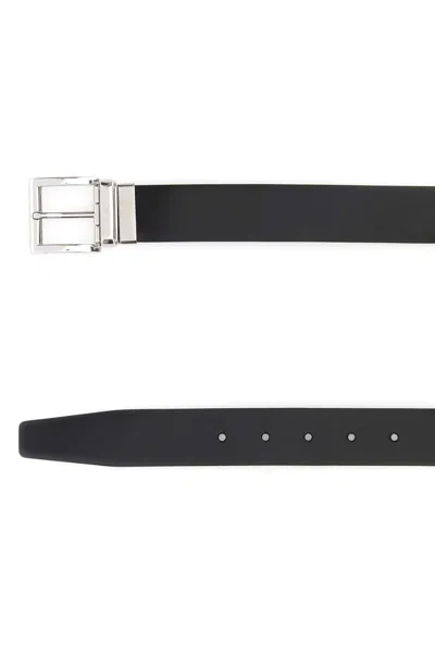 Prada Black Leather Reversible Belt In Black