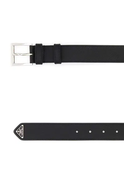 Prada Black Leather Belt In Black