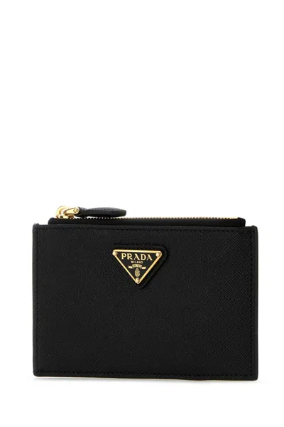 Prada Black Leather Card Holder In Black