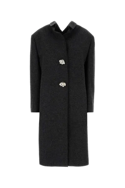 Prada Slate Wool Coat In Black