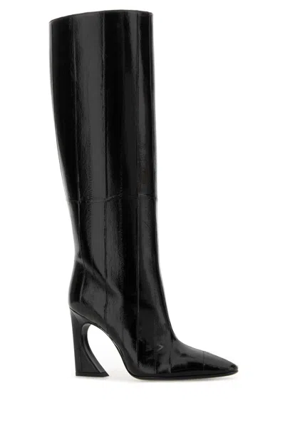 Fendi Arco Leather Knee High Boots Sculptural Heel In Black