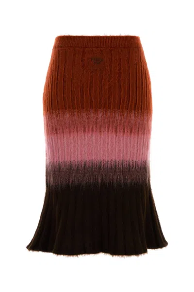Fendi Gradient Mohair And Wool High-waisted Midi Skirt Clothing In Brown
