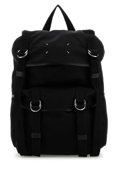 Maison Margiela Structured Black Bucket Bag With Adjustable Straps And Silver Accents In Black