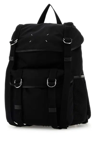 Maison Margiela Structured Black Bucket Bag With Adjustable Straps And Silver Accents In Black