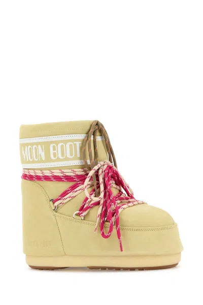 Moon Boot Cream Suede Icon Low Ankle Boots In Yellow