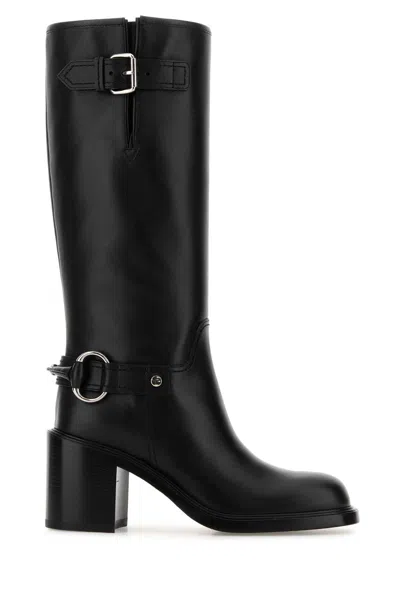 Gucci Below-the-knee Round Toe Leather Boot In Black