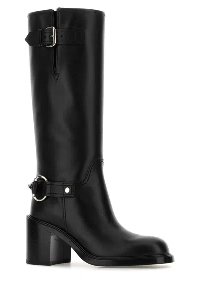 Gucci Below-the-knee Round Toe Leather Boot In Black
