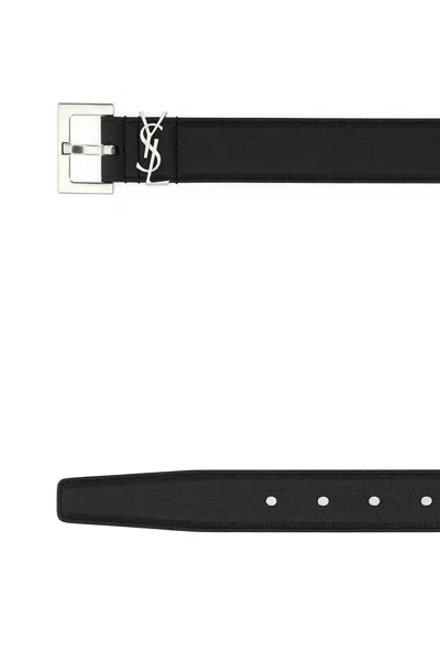 Saint Laurent Black Nappa Leather Belt In Black
