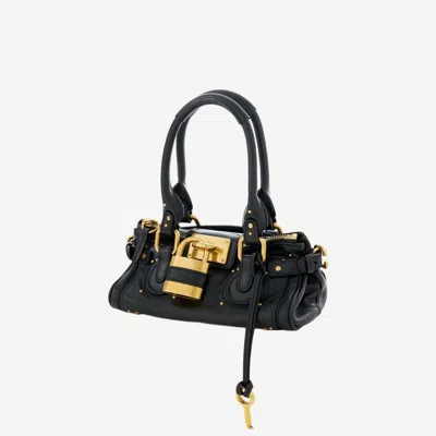 Chloé Paddington Black Shoulder Bag With Oversized Padlock And C-shaped Buckles In Grainy Leather Woman In Black