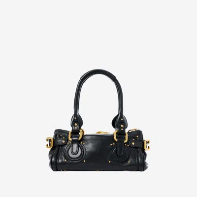 Chloé Paddington Black Shoulder Bag With Oversized Padlock And C-shaped Buckles In Grainy Leather Woman In Black