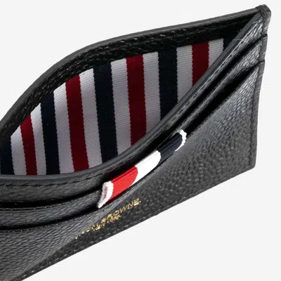 Thom Browne Leather Card Holder With Logo In Black