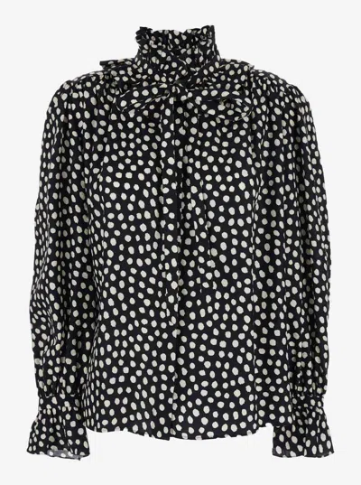 Chloé Women Black Blouse With High Neck And All-over Polka Dot Motif In Silk Woman In Black