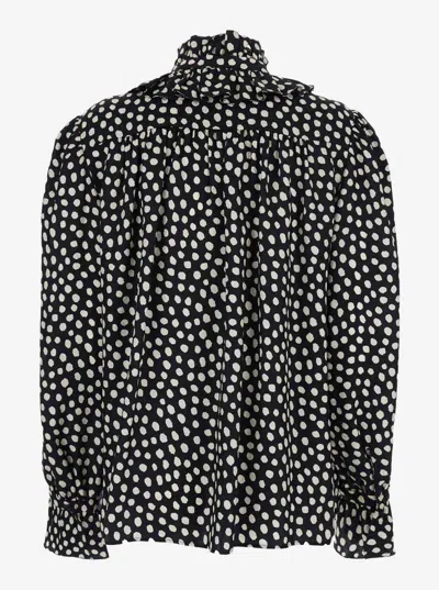 Chloé Women Black Blouse With High Neck And All-over Polka Dot Motif In Silk Woman In Black