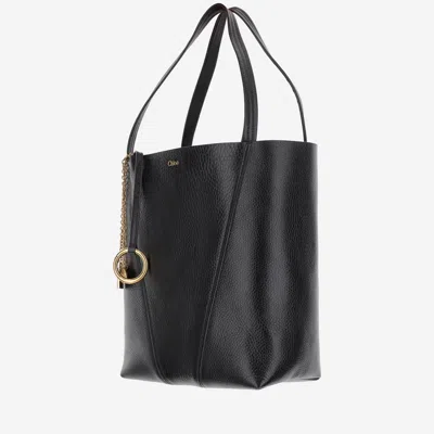 Chloé Womens Black Spin Large Leather Tote Bag In Black