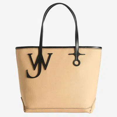 Jw Anderson Beige Canvas Small Anchor Bucket Bag Beigeblack Borse A Mano In Neutral