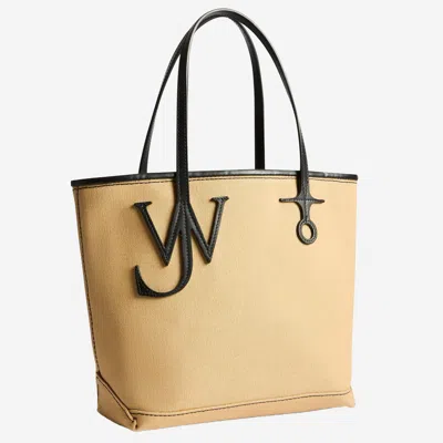 Jw Anderson Beige Canvas Small Anchor Bucket Bag Beigeblack Borse A Mano In Neutral