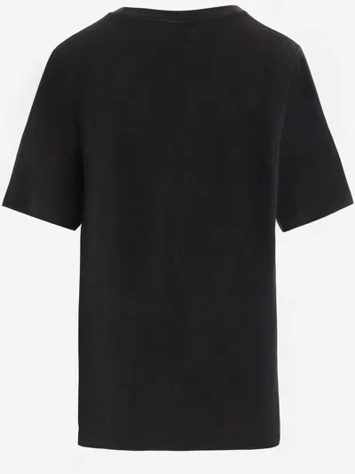 Chloé Women Black Crewneck T-shirt With Maxi Logo Print On The Front In Cotton Woman