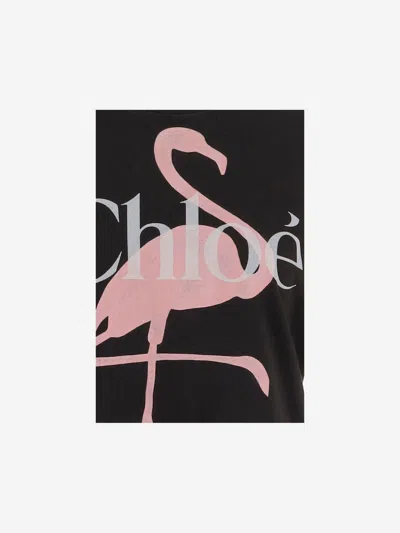 Chloé Women Black Crewneck T-shirt With Maxi Logo Print On The Front In Cotton Woman