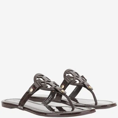 Tory Burch Leather Slip On Sandals In Brown