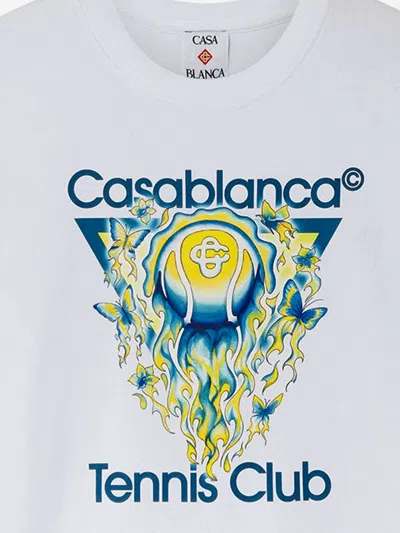 Casablanca Tennis Club Boxy Front Flame Cotton T-shirt In White