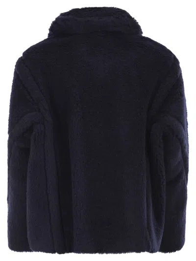 Max Mara Alpaca Wool Jacket Collared Design Front Pockets In Blue