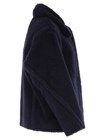 Max Mara Alpaca Wool Jacket Collared Design Front Pockets In Blue