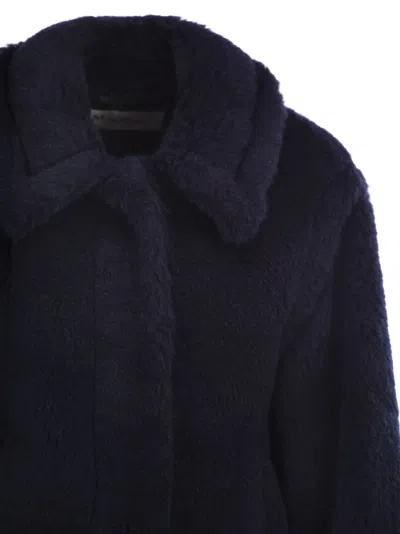 Max Mara Alpaca Wool Jacket Collared Design Front Pockets In Blue