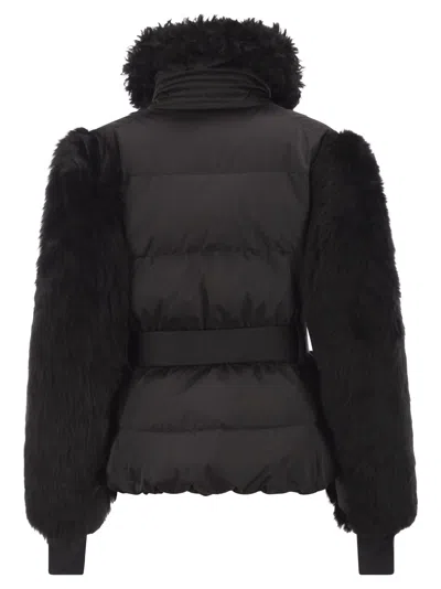 Moncler Valdivian Shearling Belted-waist Faux-fur Jacket In Black