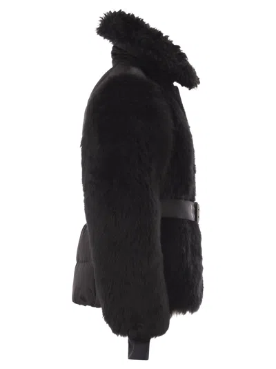 Moncler Valdivian Shearling Belted-waist Faux-fur Jacket In Black