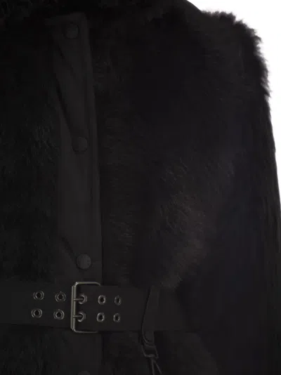 Moncler Valdivian Shearling Belted-waist Faux-fur Jacket In Black