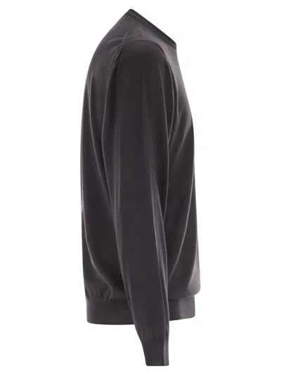 Fedeli Argentina Crew Neck Sweater In Superfine Wool In Gray