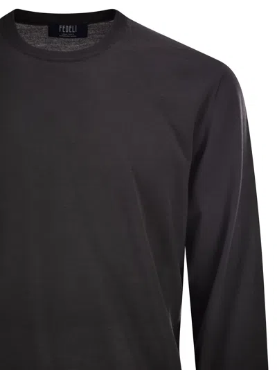 Fedeli Argentina Crew Neck Sweater In Superfine Wool In Gray