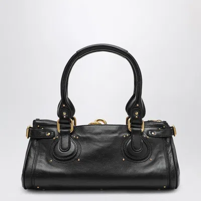 Chloé Paddington Black Shoulder Bag With Oversized Padlock And C-shaped Buckles In Grainy Leather Woman In Black