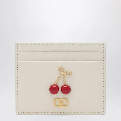 Valentino Cherry Motif Leather Cardholder Textured In Neutral