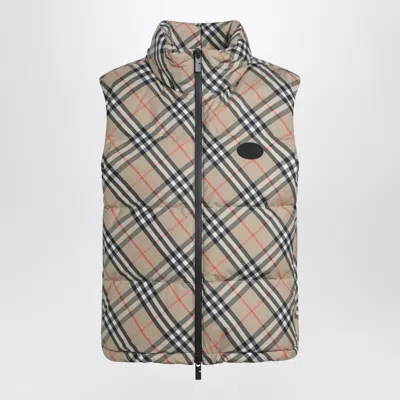 Burberry Check Pattern Padded Gilet With Zip In Brown